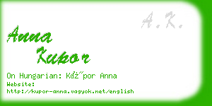 anna kupor business card